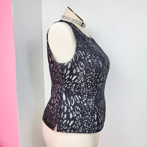 Vintage 90s Black & Silver Leopard Print Sleeveless Top - Picture 2 of 7